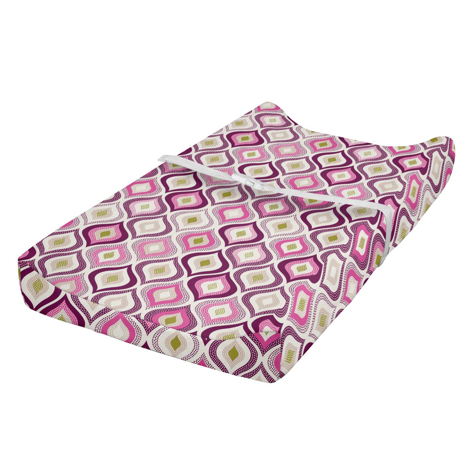 Lunarable Magenta Changing Pad Cover, Ornament Doodle Pattern Childish Magenta Color Vertical Classi