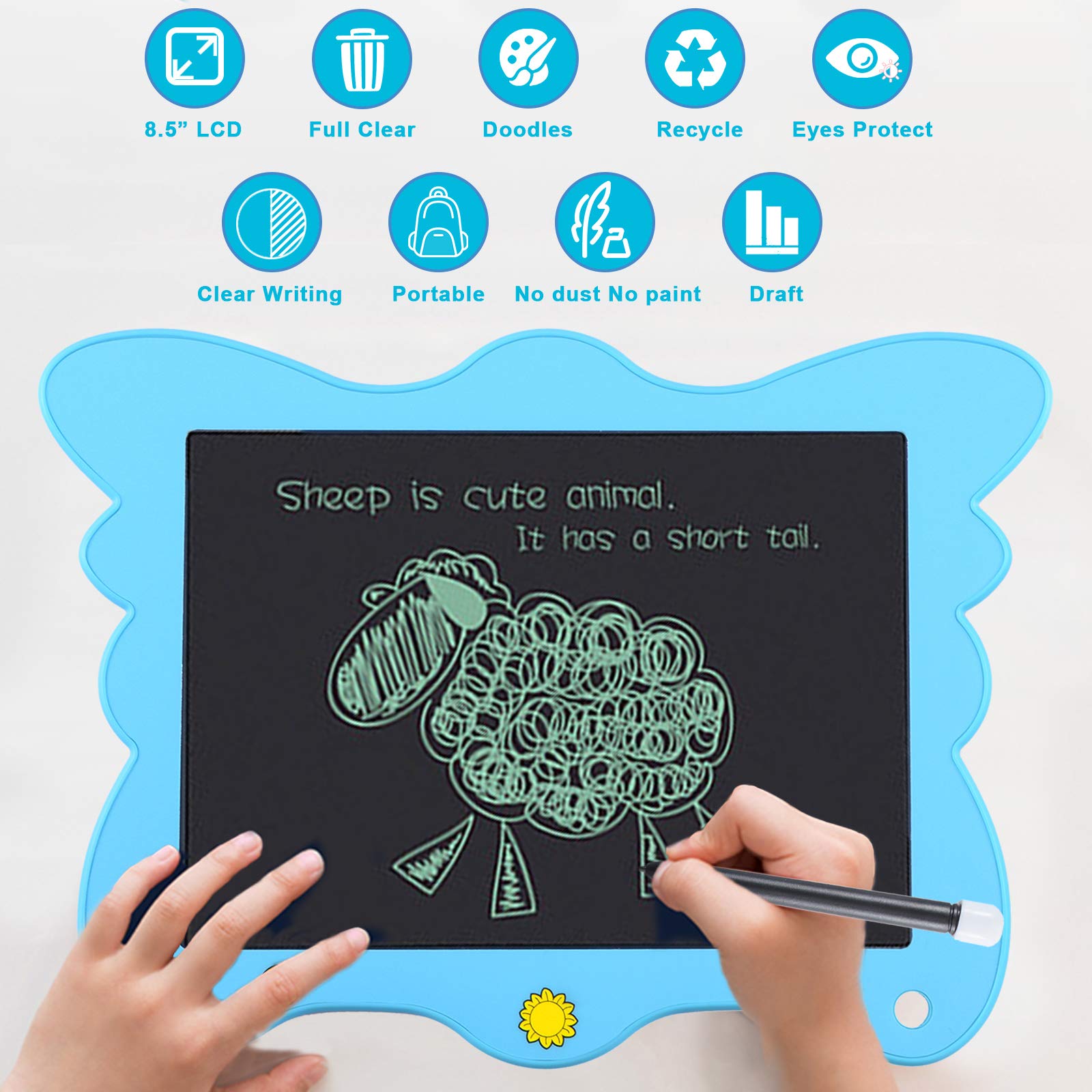 Voilamart LCD Writing Tablet Board Electronic Drawing Pad Digital eWriter for Kids Graphics Tablet Handwriting Pad with Partial Delete Function (Blue)