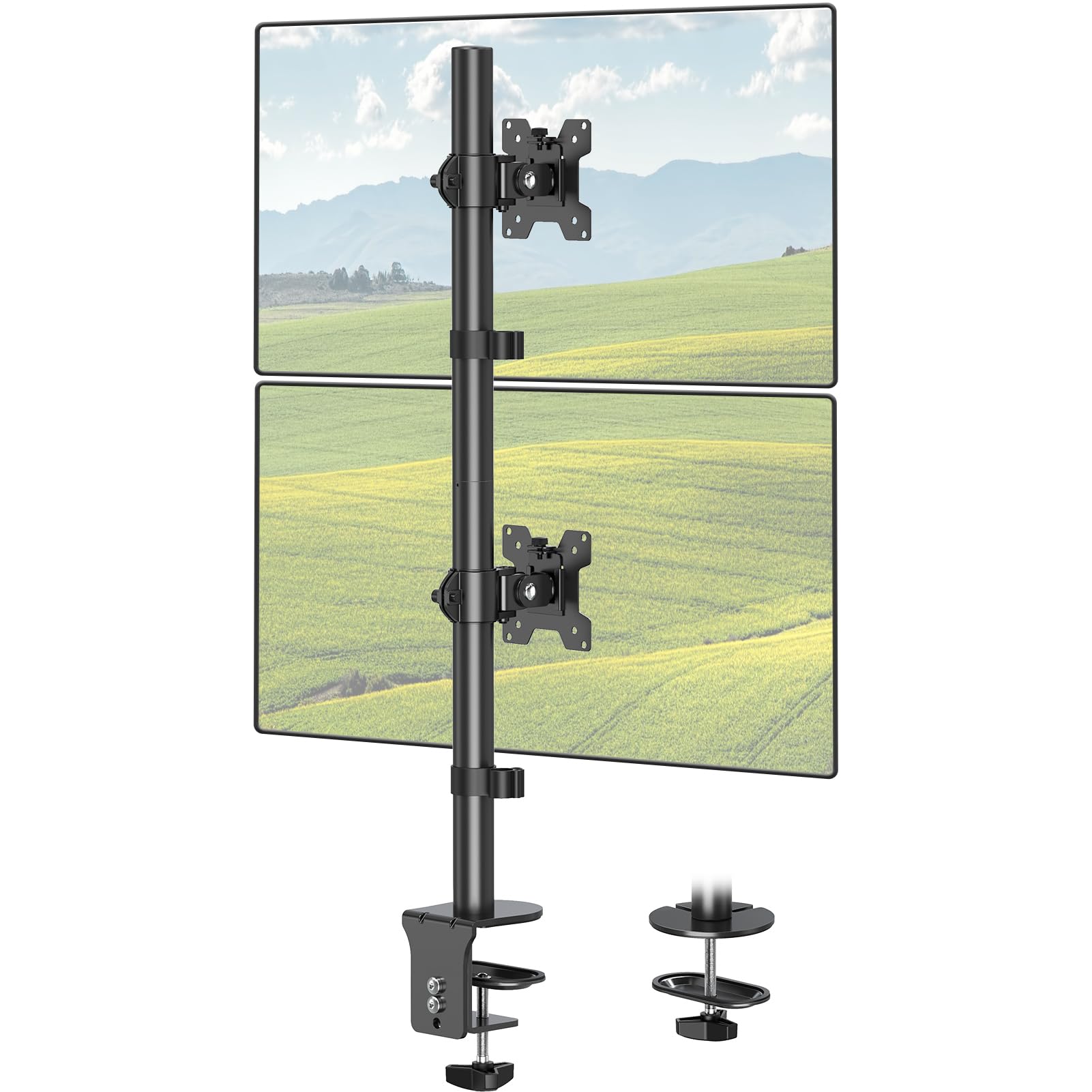 ELIVED Vertical Monitor Halterung 2 Monitore, 80cm Stange für 13-32 Zoll Monitore bis zu 8kg, Dualer Monitorständer Stack Bildschirmhalterung, Höhenverstellbar, Schwenkbar, Neigbar, EV4012