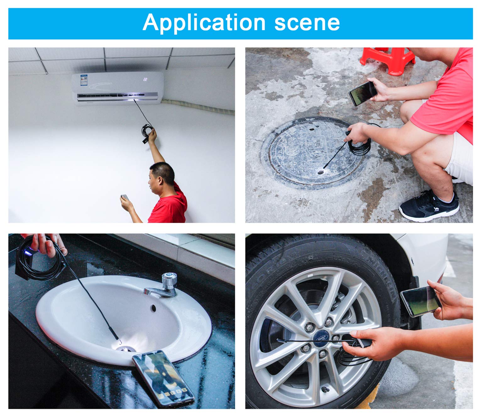 HCW CREATE WiFi Endoscope 2.0MP 1200P Borescope Inspection Snake Camera for Android, iOS