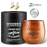 GENUINED Engraved Wooden Whiskey Glasses, Bourbon Gifts for Men, Dad, or Brother, Birthday, Retirement Gifts, Old Fashioned Wooden Bourbon Drinking Glass(1 Pack)