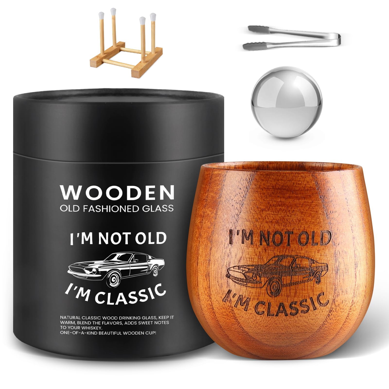 Photo 1 of Engraved Wooden Whiskey Glasses, Bourbon Gifts for Men, Dad Birthday, Retirement Gifts, Old Fashioned Wood Bourbon Drinking Glass(1 Pack)