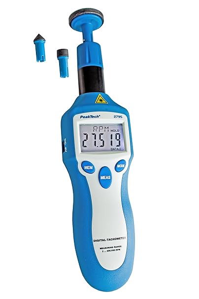PeakTech Digital-Drehzahlmesser/Tachometer - 5-stellige Anzeige - 1 … 199999 UpM - mit Kontaktloser- und Kontaktmessung über 