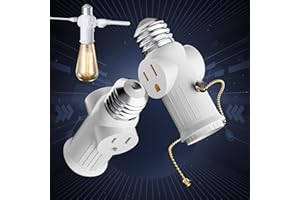 Letaclanic Light Socket to Plug Adapter, 2-Pack Pull Chain 2/3 Prong Light Socket Adapter E26/E27 Light Bulb Outlet Socket Po