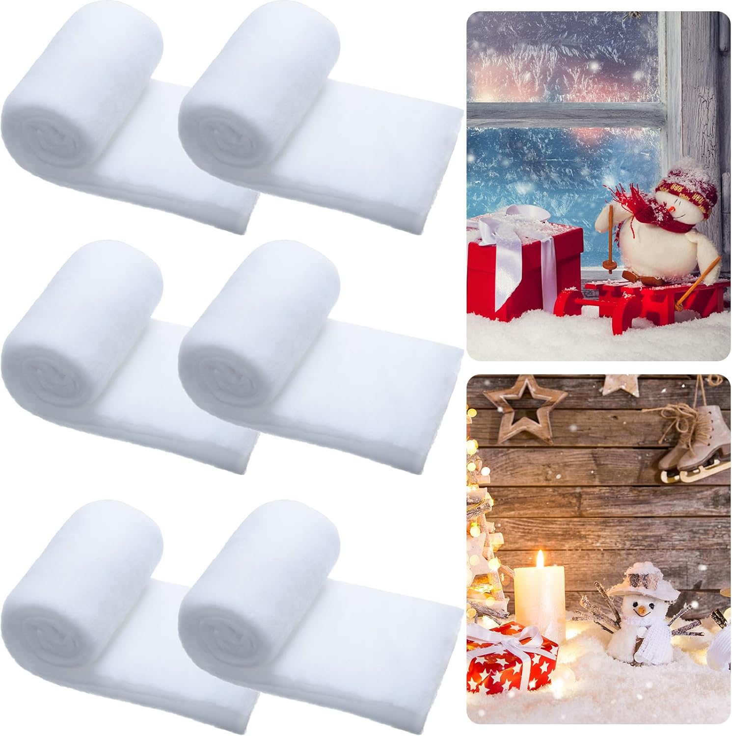 Artificial Snow - Tudomro Christmas Snow Blanket Roll 15 in x 10 Ft Thick Soft Fluffy Faux Snow Blanket Artificial Fake Snow for Christmas Decoration, Village Displays, Under The Christmas Tree(6 Pcs)