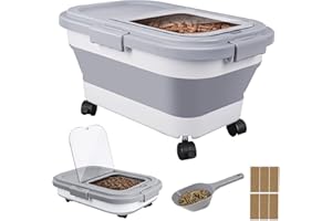 YIBOBO 1Set Wood Pellet Storage Containers with Scoop and Stickers, Airtight Pellet Bin Pellet Bucket, Collapsible Pellet Box with Magnetic Lid, Rolling Wheel for Grill and Smoker (22lb)