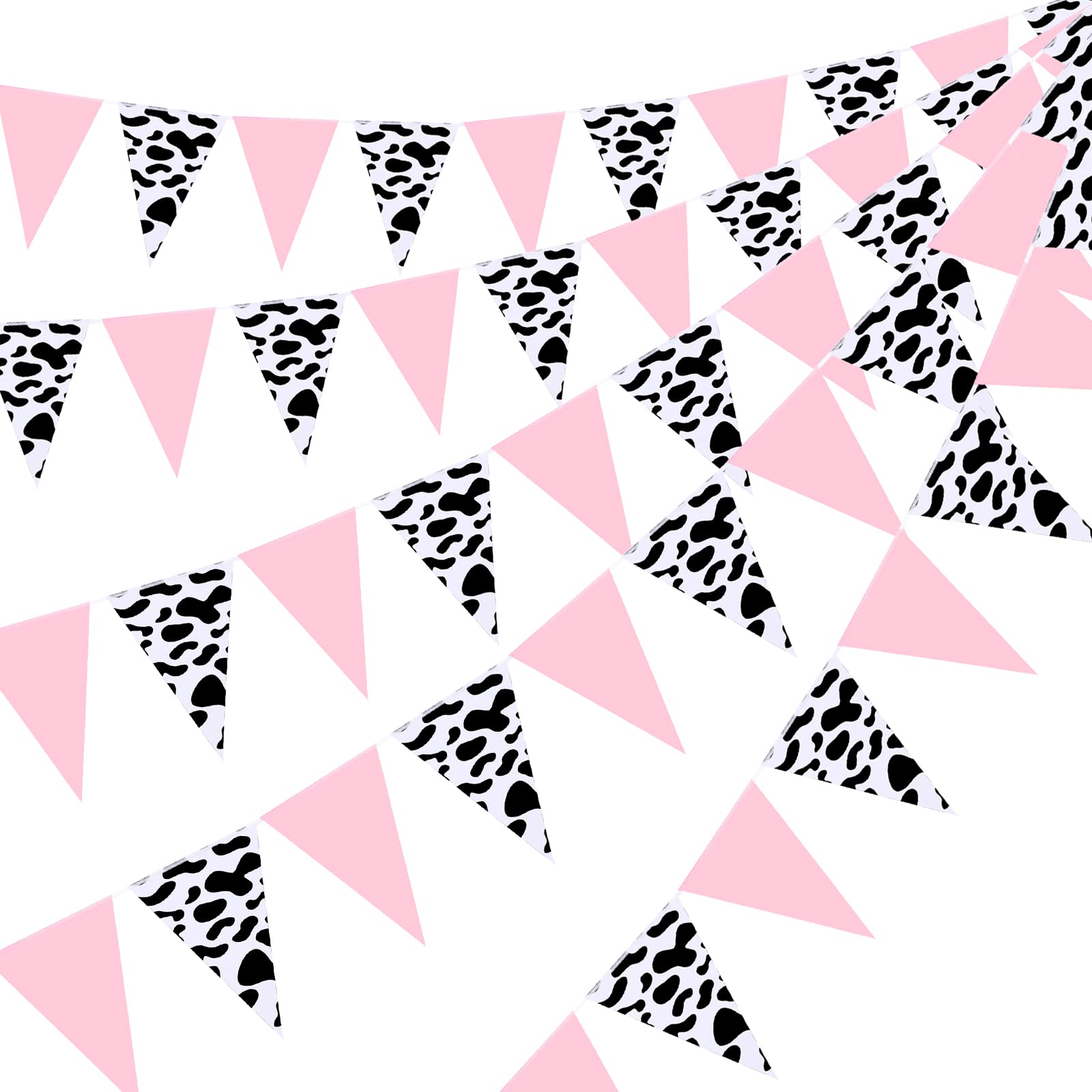 Photo 1 of Boao 5 Pcs Cow Print Pennant Banners, Cow Print Pennant Banner Birthday Party Supplies for Western Cowboy Theme Decoration Baby Shower Animal Theme Party Holiday Decor, 7.4 x 10.8 Inch(Sweet)