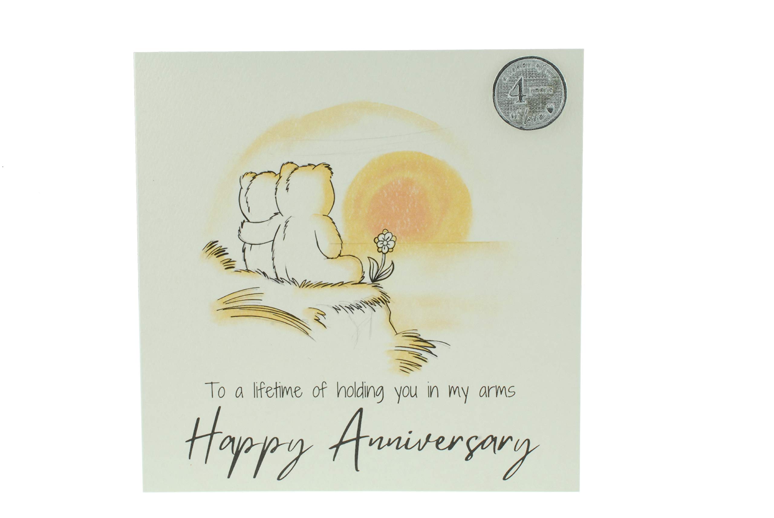 Cute 4 Year Anniversary Card, Sunset Bears – Free Metal 4th Anniversary Love Token Gift (gc-annisunset04)