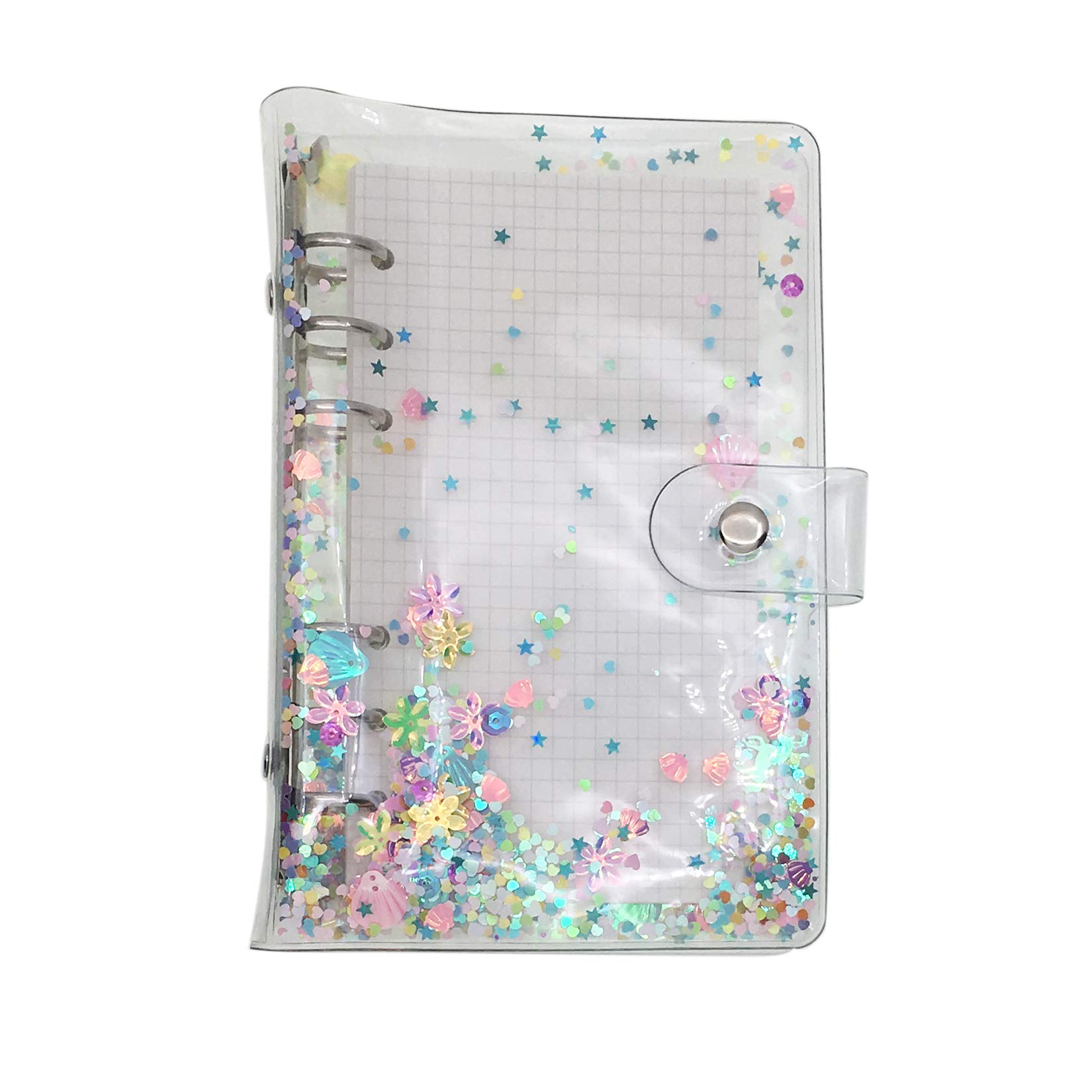 A6 A5 6-Holes Colorful PVC Cover Round Ring View Binder with Snap Button Closure File Folder (Petal, A5 Combo)