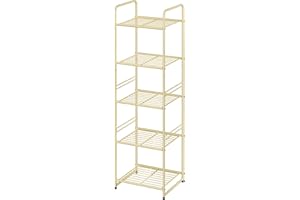 GEORIS 5 Tier Metal Wire Shelving Storage Rack Outdoor Indoor Waterproof, Heavy Duty Steel 17.7- Inch Width Bathroom Organzier Standing Shelf, Gold