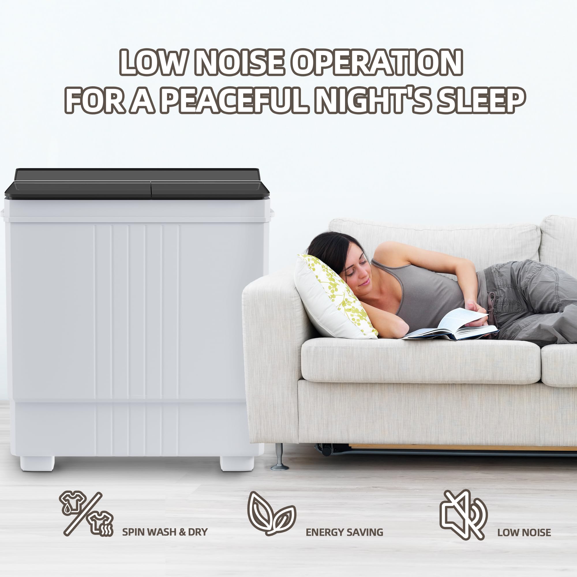 Elevon Portable Washing machine, 20lbs Mini Compact Laundry Washing Machine, Twin Tub 12lbs Washer & 8lbs Spinner, Clothes Washer Machine with Drain Pump for Apartment, Dormitory and RVs