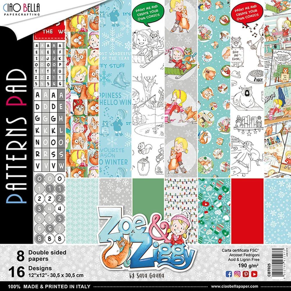 CIAO BELLA PAPER PAPR PCK 12" 8/PKG, Zoe & Ziggy, 8 Designs/1 Each, One Size