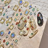 5D Embossed Gold Nail Art Stickers Gem Nail Stickers Gold Frame Nail Decals Gemstone Pearl Crystal Diamond Nail Decals Self-Adhesive Baroque Nail Art Supplies for Women Girls DIY Manicure 1 Sheet