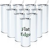 AGH 10pcs 20oz Sublimation Tumblers Bulk With Flat Edge, 20 oz Sublimation Tumbler Blank, Skinny Straight Stainless Steel Blanks Cups with Individual Box, Plastic Straw for Coffee, Drinks, DIY, Crafte