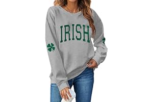 TAOHONG Women St. Patrick's Day Sweatshirts Shamrock Shirt Clover Printed Long Sleeve Irish Gift Casual Loose Fit Tops