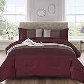 WONGS BEDDING Burgundy Comforter Set Queen, Reversible Burgundy Stripe Down Alternative Comforter for All Season,3 Pieces(1 Comforter+2 Pillowcases), Soft Microfiber Bedding Duvet Set 90”×90”