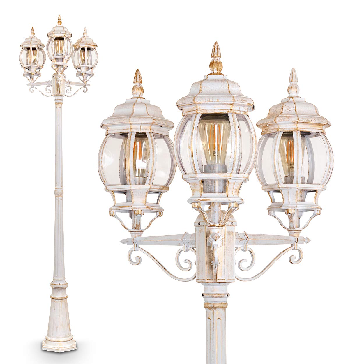 E27 Fassung Aussenleuchte Kobe 100 Watt Je Max Kandelaber In Antikem Look 3 Armige Wegeleuchte 215 Cm Retro Vintage Gartenlampe Ip44 Aluguss In Schwarz Grun Mit Kunststoff Scheiben