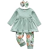 Kulcerry Toddler Baby Girl Clothes Solid Color Long Sleeve Ruffle Tops Pants Headband Outfits Set