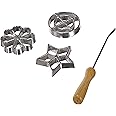 IBILI Accesorios Rosette Iron Set with Handle, Made in Spain, Rosette Waffle Iron Mold Set Aluminum with Wooden Handle Interchangeable 3 Designs - Flower, Circle, Star