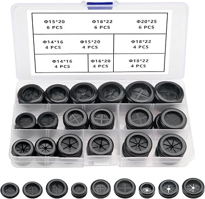 YIXISI 42 PCS Rubber Grommet Kit 9 Sizes Conductor Gasket Ring Bk