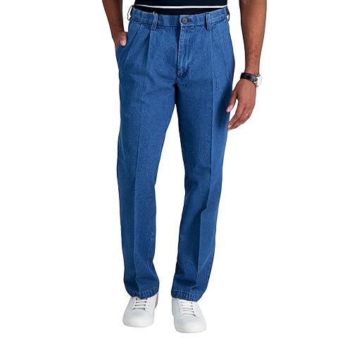 Haggar Men's Work To Weekend Hidden Expandable Waist Denim Pleat