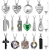 Ecation 15 Pcs Urn Necklace for Ashes Women Keepsake Cremation Jewelry Stainless Steel Cross Heart Cubic Locket Ashes Necklace for Human Loved One