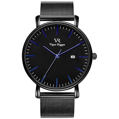 Vigor Rigger Herren Uhren Damenuhren Ultra Slim Armbanduhr mit Datumsanzeige und Edelstahl Band