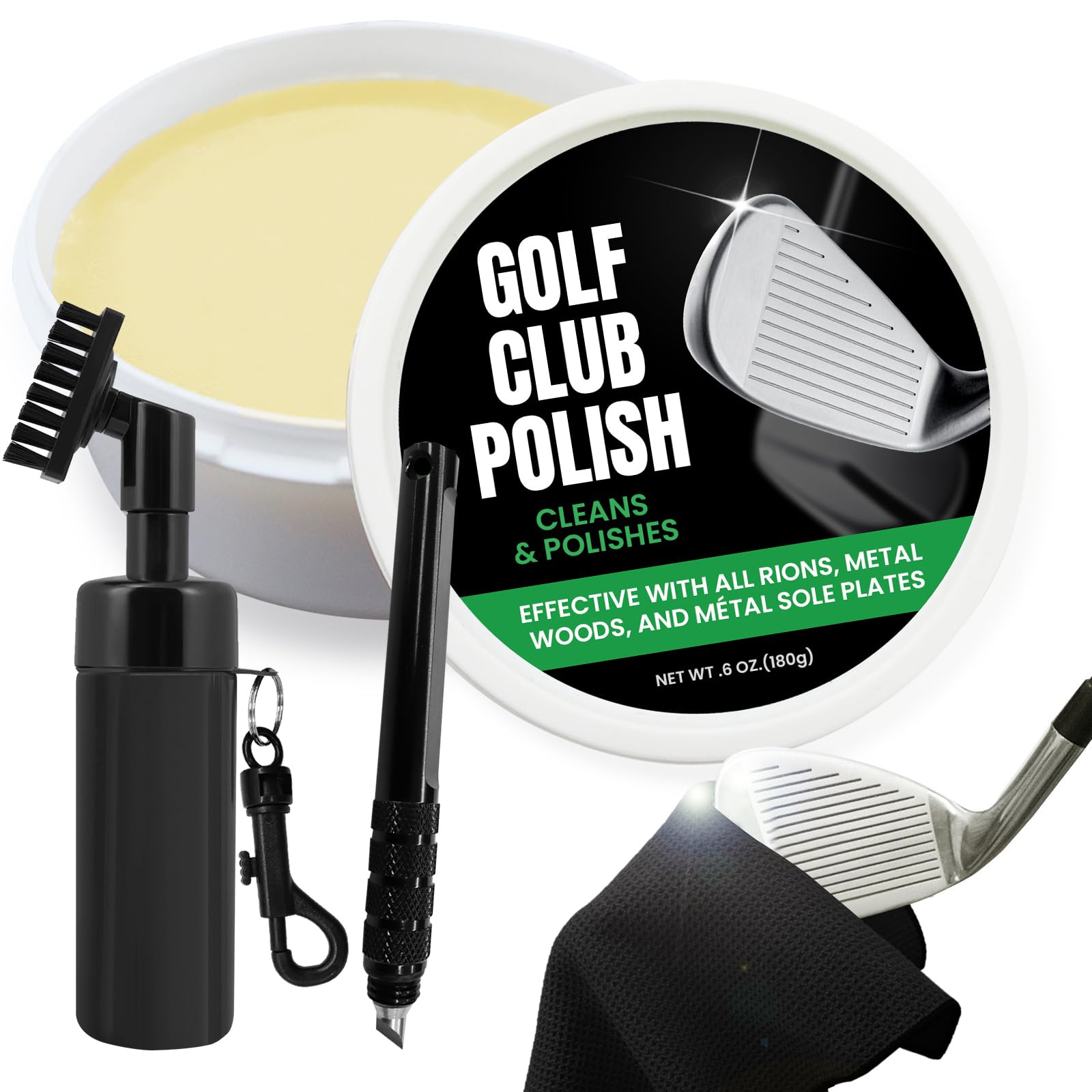 FINGER TEN Golf Club Cleaner Kit Cleaning Scratch Remover, Golf Club Bag Accessories Portable for Golf Club Grip Cleaner Keep Golf Clubs Irons Drivers (Golf Club Cleaner with Brush and Sharpener)