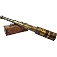Brass Nautical - 12x Pirate's Functional Telescope | Made of Brass | Glass Optics | Captain's Spyglass| Camouflage Finish | 17in Long | 1Pc in Leather Case | Handheld Style Spyglass