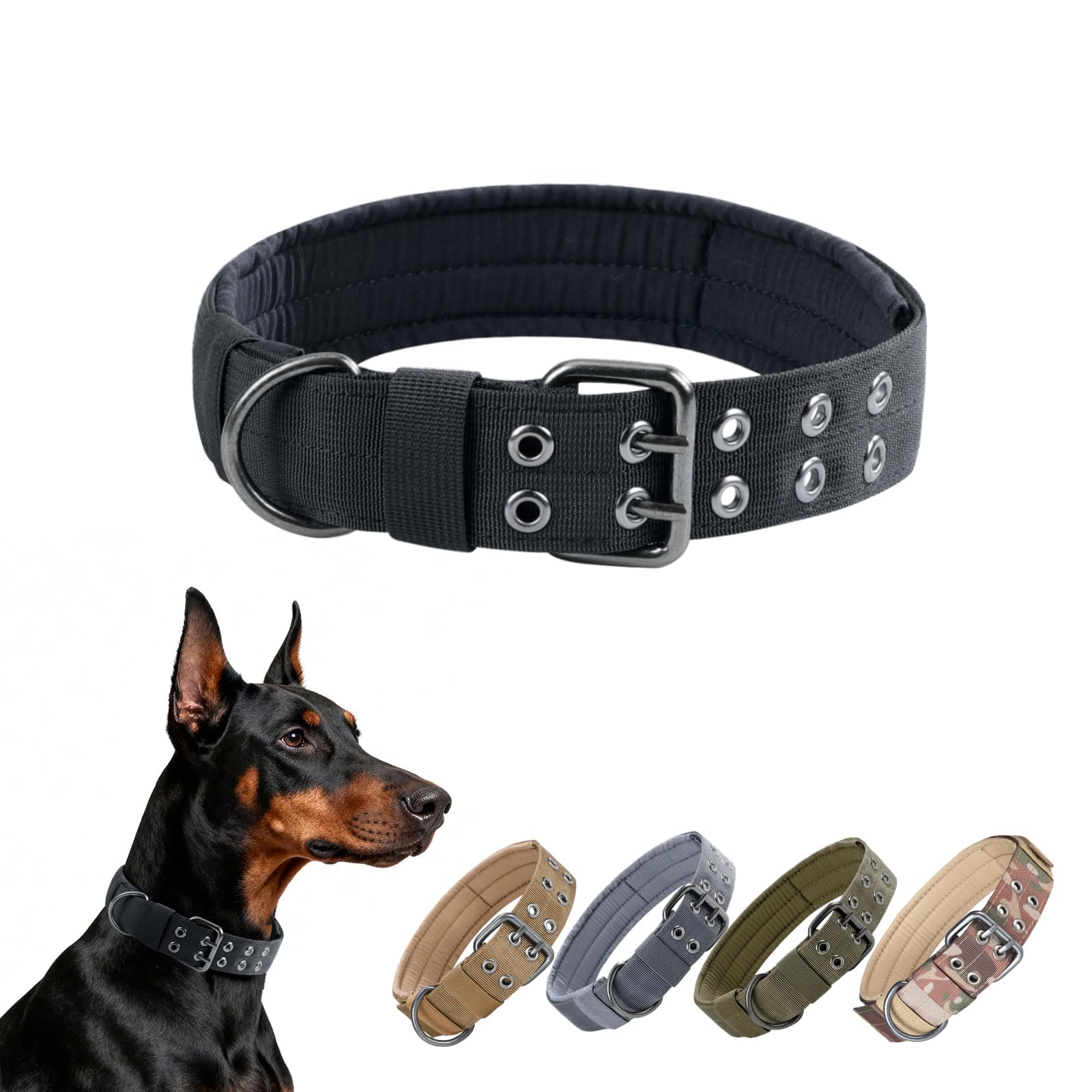 EXCELLENT ELITE SPANKER 1.5" Width Military Dog Collar Adjustable Metal D Ring & Buckle Working Dog Collar for Medium Large Dogs(BLK-M)