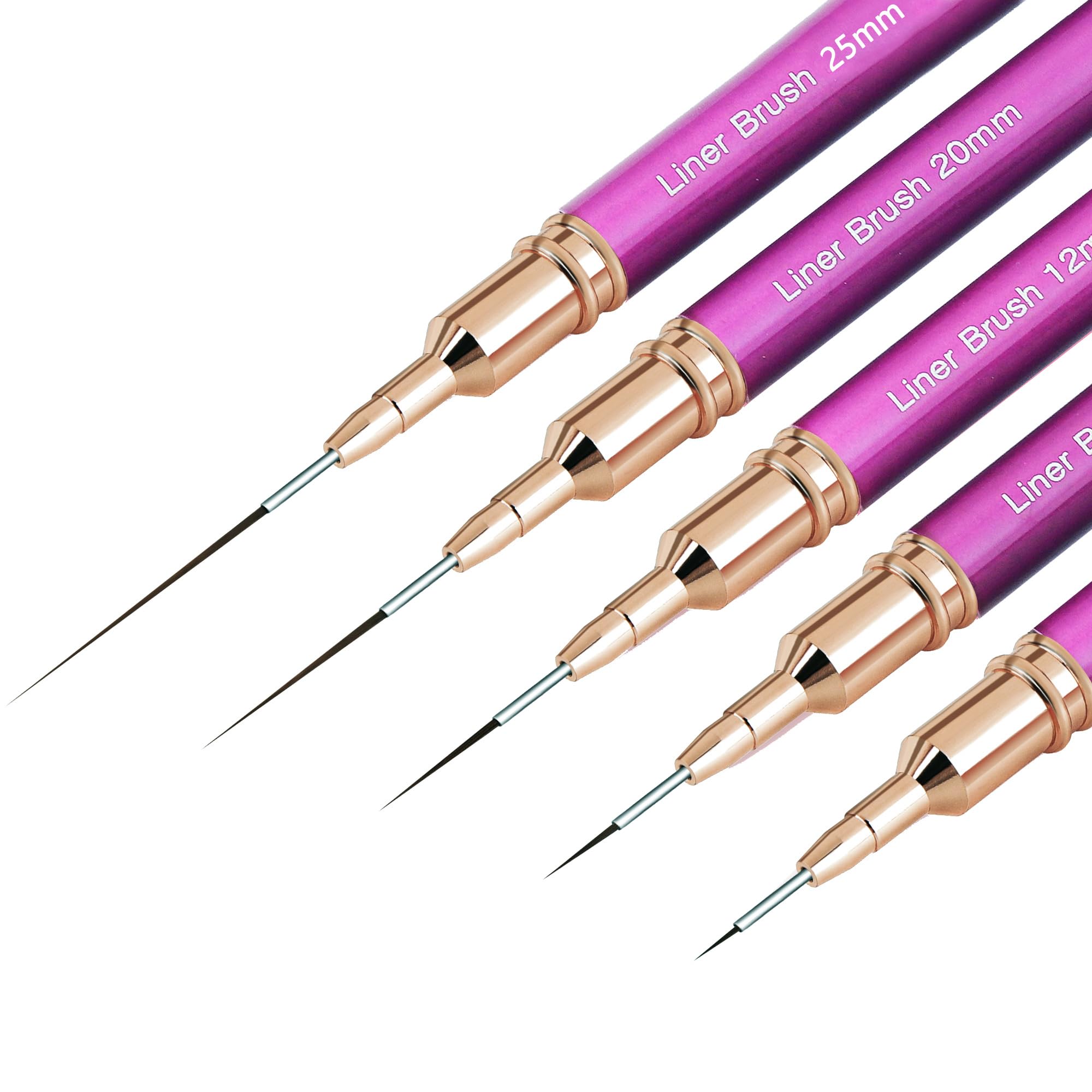 Nail Art Brushes, 5Pcs Nail Art Liner Brushes, Painting Art Design Brush Set Nail Dotting Drawing Tool for Long Lines, Thin Details, Fine Drawing Sizes 4/8/12/20/25mm, Purple