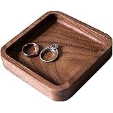 4" Walnut Wood Square Ring Tray, Wooden Jewelry Organizer Storage, Hardwood Box Dish Holder