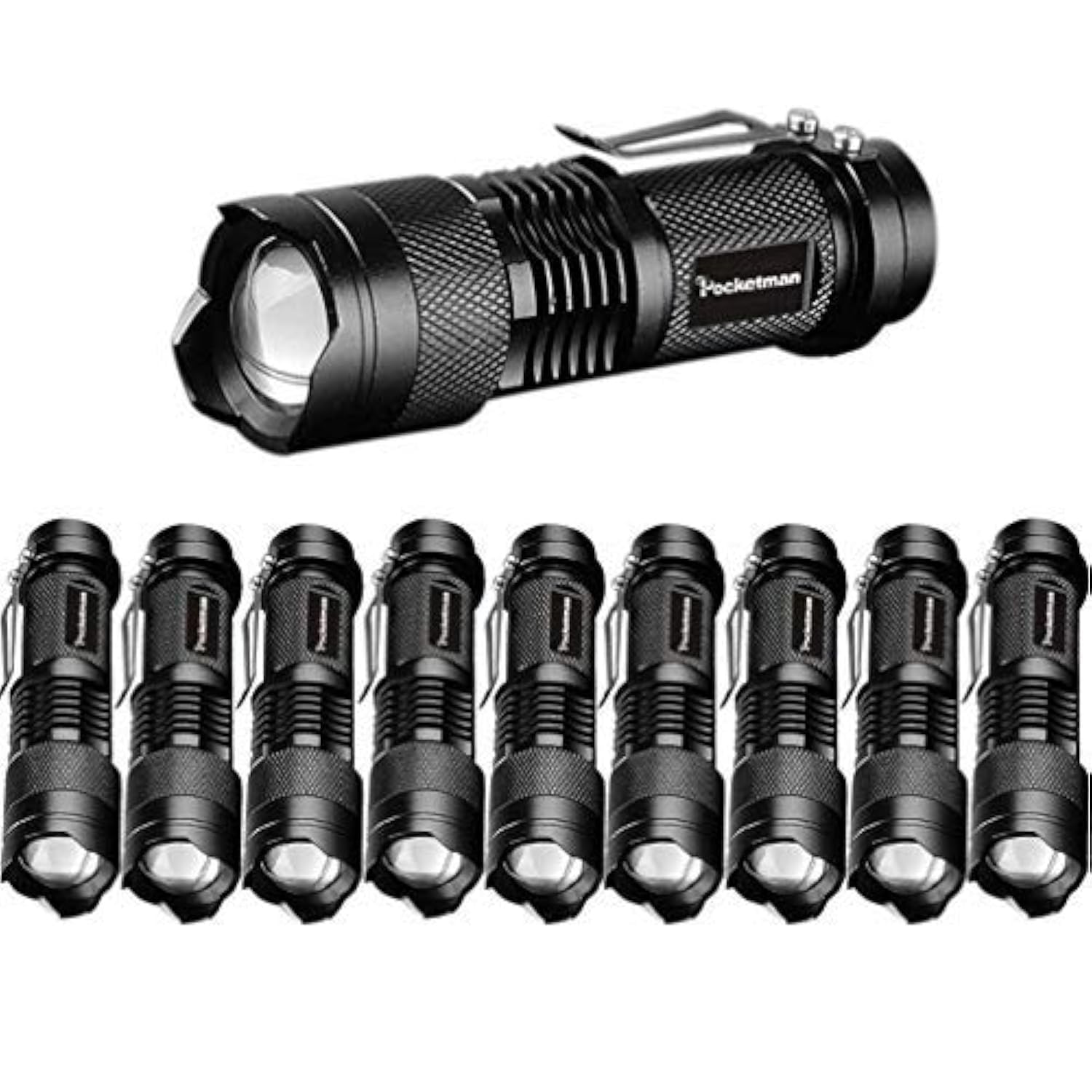 POCKETMAN Mini 3 Modes Q5 7w 300lm LED Flashlight Torch Tactical Lamp Adjustable Focus Zoomable Light 10 Pack