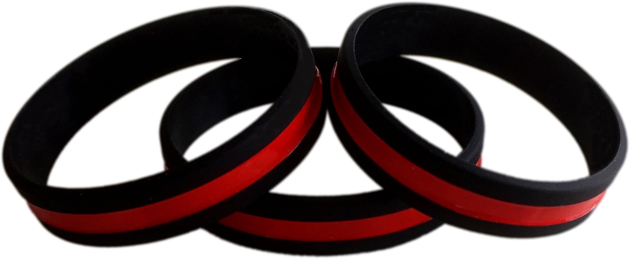 TheAwristocrat 3 Pack of Thin Red Line Rubber Wristband Silicone Bracelet to Support Fire Fighters
