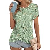 Addtoo Womens 2026 Summer Tops Casual Twist Front Blouses Short Sleeve Tshirts Fitting Tunic S-3XL