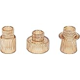 Vixdonos Taper Glass Candlestick Holders Tealight Candle Holders for Table Centerpieces, Wedding Decor and Dinner Party (3 Pcs, Gold)