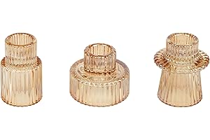 Vixdonos Taper Glass Candlestick Holders Tealight Candle Holders for Table Centerpieces, Wedding Decor and Dinner Party (3 Pcs, Gold)
