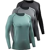CADMUS 1 or 3 Pack Workout Long Sleeve Shirts for Women Dry Fit Compression Running Top