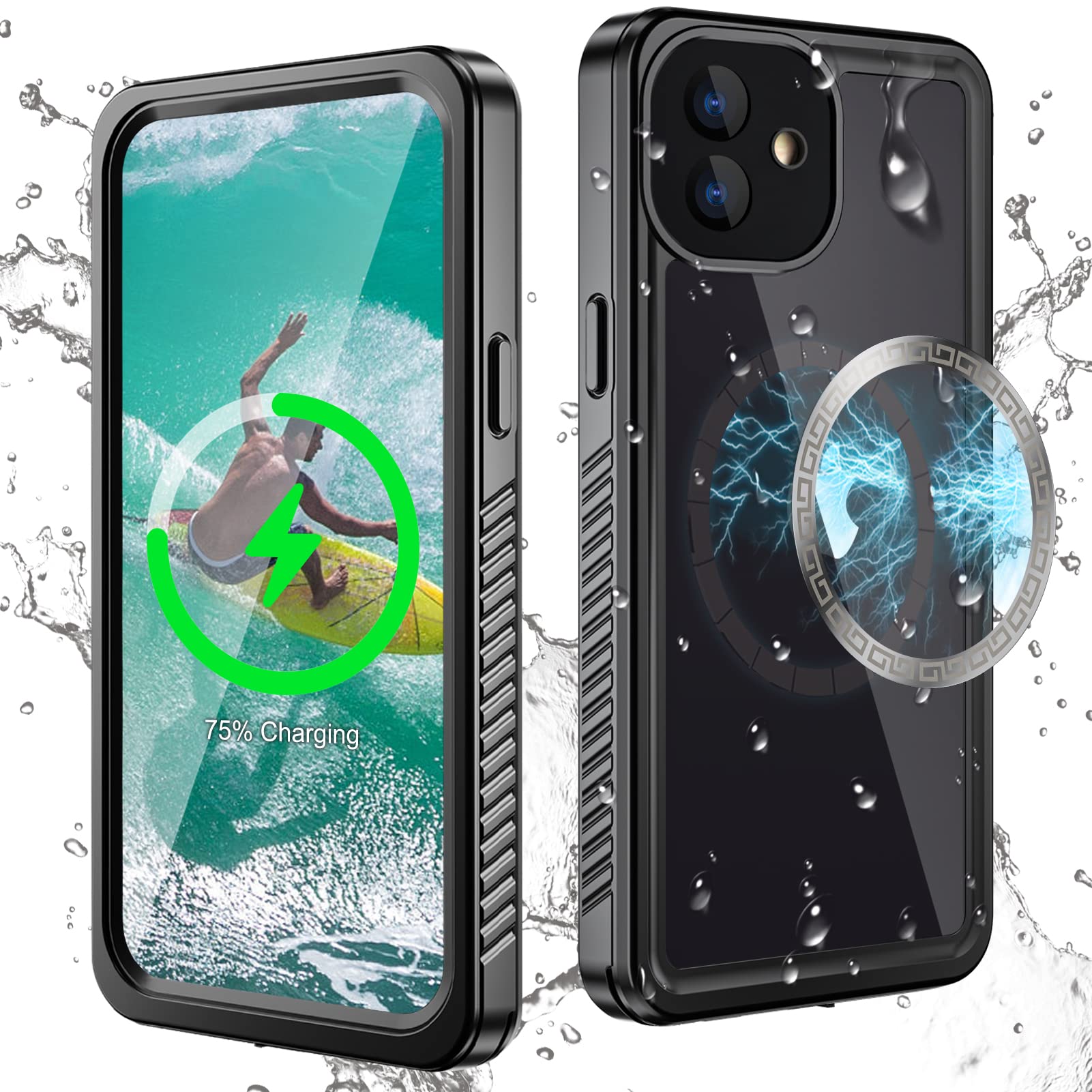WIFORT Magnetic for iPhone 12 Waterproof Case - [Certified Water Proof & Military Protection] with [Built-in Screen Protector], Full Body Shockproof Phone Case Cover for iPhone 12 6.1"