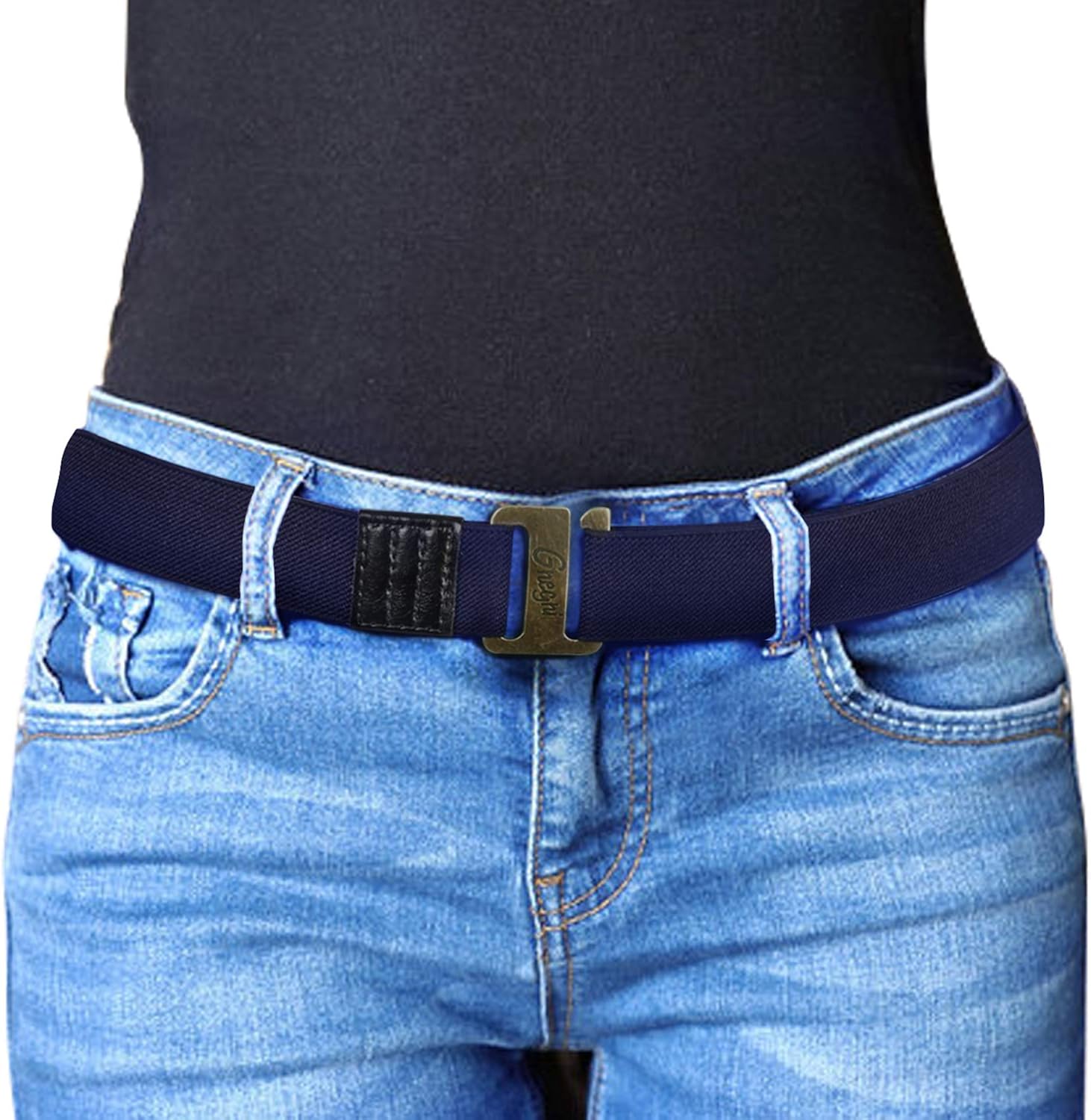 Adjustable Stretch Belt for Men/Women No Show Flat Buckle Elastic Belts