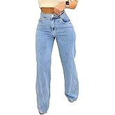 Jeans for Women Trendy Straight Wide Leg Denim Pants Vintage wash Boyfriend Casual Pockets Loose Jeans