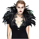 L'VOW Victorian Natural Feather Poncho Capelet Shrug Wrap Lace Collar Shoulder Halloween Witch Shawl Costumes