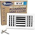 14" x 6" Duct Hole [15.6" x 7.6" Face] Aluminum 3-Way Vent Cover: Adjustable Curved Blade Air Supply Diffuser - Plastic Seal for Tight Fit, Quiet Air Flow, Multi-Shutter Damper
