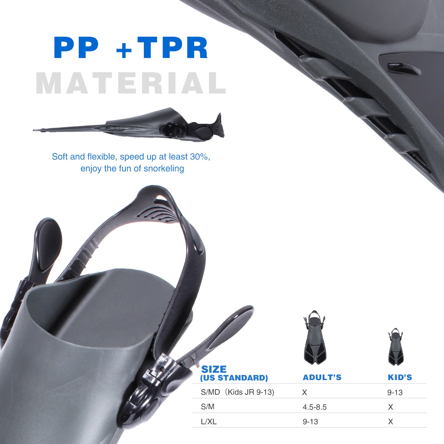 CAPAS Snorkel Fins, Swim Fins Travel Size Short Adjustable for