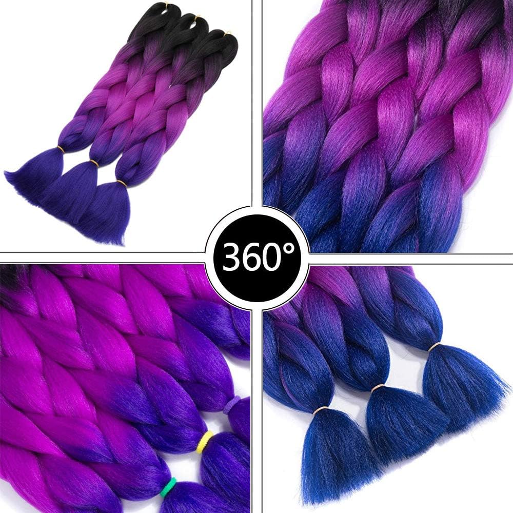 ColorfulPanda 3pc/pack 24inch Synthetic Ombre Jumbo Braiding Hair Extension Heat Resistant Synthetic African Box Braids Crochet Twist Braided hair(Black Purple Red Blue) - Image 3