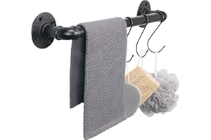 Jeasor Industrial Pipe Towel Rack Towel Bar, Heavy Duty Wall Mounted Rustic Farmhouse Bath Towel Holder for Bathroom (Black, 16 inch)