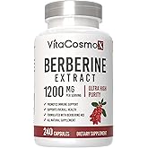 VitaCosmoX Berberine HCL Supplement, 1200 mg, 240 Veggie Capsules - Gluten Free & Non-GMO