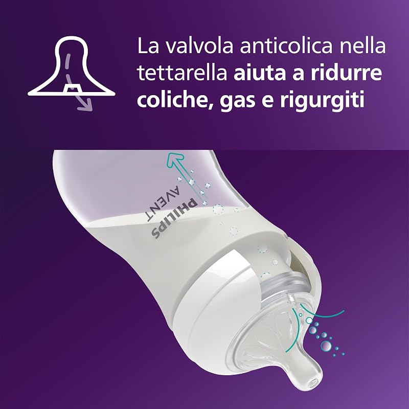 Avent Natural Response set regalo per bambini: 2 biberon Natural Response da 260 ml con tettarella flusso 3 (1m+), 4 ciucci ultra air (modello SCD837/13)