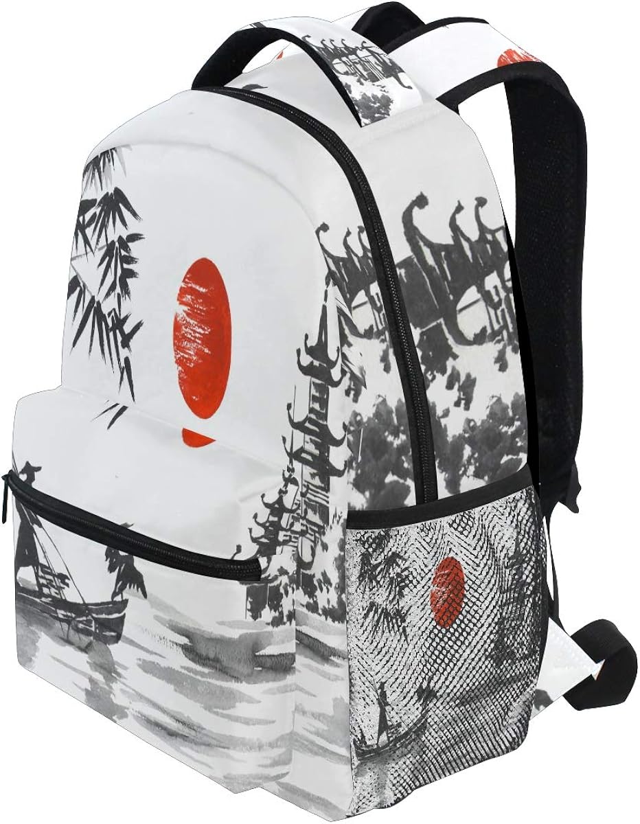 QMIN Backpack Japanese Sunset Art Painting Style School Bookbag Travel College Daypack Laptop Zipper Hiking Camping Shoulder Bag Organizer for Boys Girls Women Men - Image 4