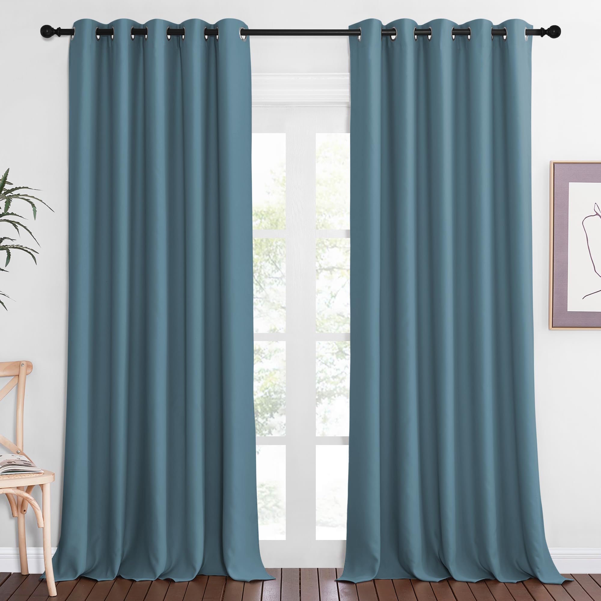 Photo 1 of NICETOWN Patio Blackout Curtain Panels - Extra Wide Sliding Door Thermal Insulated Drape, Privacy Room Divider Curtain for Bedroom Office (Smoky Blue, 66 x 118 Inch Long)